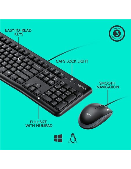 Set Tastatură + Mouse Logitech MK120, Cu fir, Negru