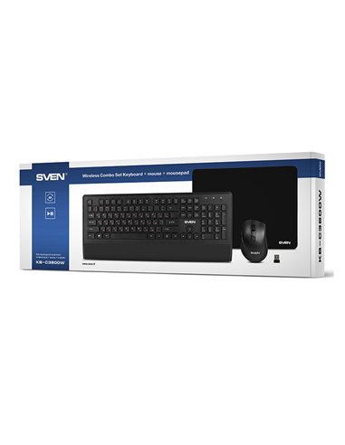 Клавиатура, мышь и коврик для мыши SVEN KB-C3800W, Беспроводное, Чёрный