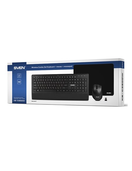 Клавиатура, мышь и коврик для мыши SVEN KB-C3800W, Беспроводное, Чёрный