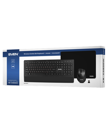 Клавиатура, мышь и коврик для мыши SVEN KB-C3800W, Беспроводное, Чёрный