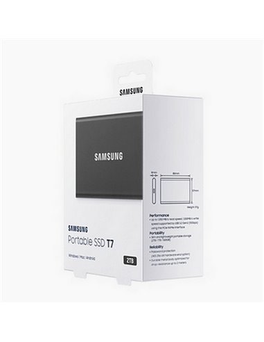 SSD portabil extern Samsung Portable SSD T7, 2 TB, Grey (MU-PC2T0T/WW)