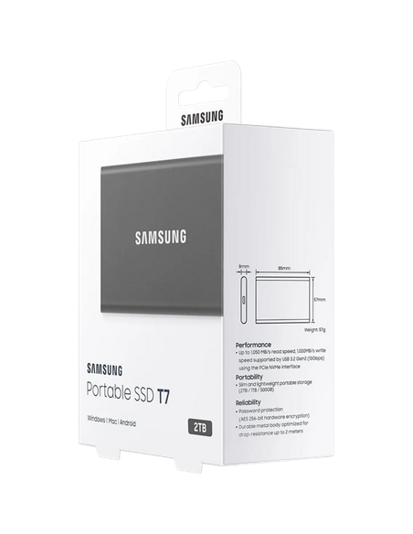 SSD portabil extern Samsung Portable SSD T7, 2 TB, Grey (MU-PC2T0T/WW)