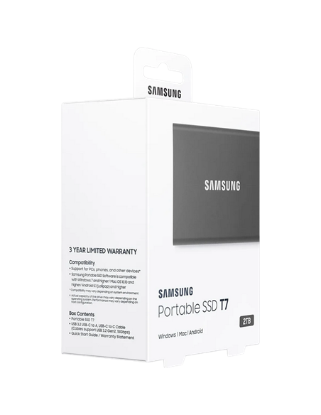 SSD portabil extern Samsung Portable SSD T7, 2 TB, Grey (MU-PC2T0T/WW)