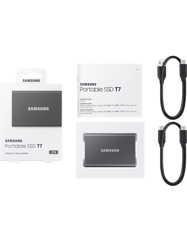 SSD portabil extern Samsung Portable SSD T7, 2 TB, Grey (MU-PC2T0T/WW)