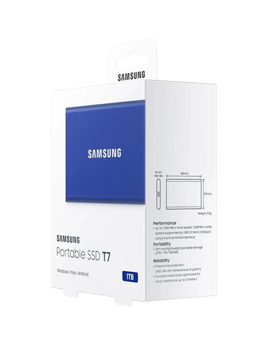 Внешний портативный SSD накопитель Samsung Portable SSD T7, 1 ТБ, Синий (MU-PC1T0H/WW)