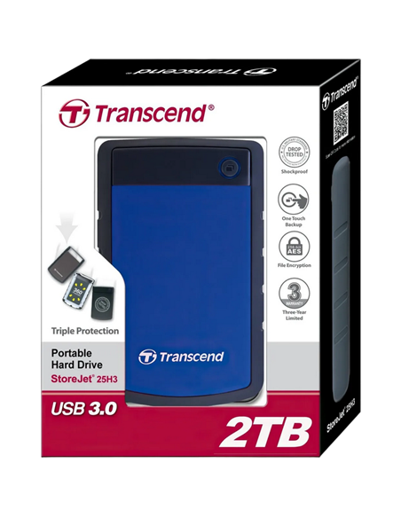 Внешний портативный жесткий диск Transcend StoreJet 25H3B, 2 ТБ, Морской Синий (TS2TSJ25H3B)