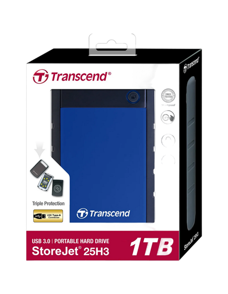 Внешний портативный жесткий диск Transcend StoreJet 25H3B, 1 ТБ, Серый/синий (TS1TSJ25H3B)