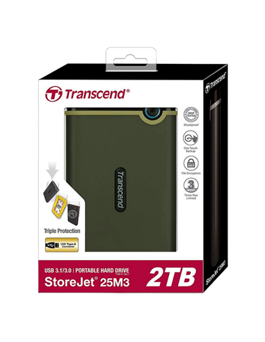 Внешний портативный жесткий диск Transcend StoreJet 25M3G, 2 ТБ, Military Green (TS2TSJ25M3G)