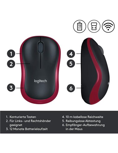 Mouse Wireless Logitech M185, Roșu