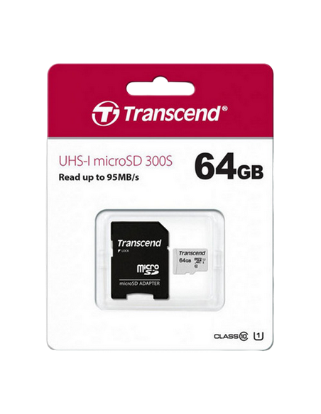 Карта памяти Transcend MicroSDXC Class 10, 64Гб (TS64GUSD300S)