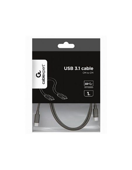 Кабель для зарядки и синхронизации Cablexpert CCP-USB3.1-CMCM-1M, USB Type-C/USB Type-C, 1м, Чёрный