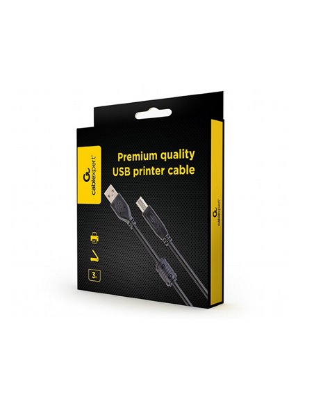Кабель данных для периферийных устройств Cablexpert CCFB-USB2-AMBM-3M, USB Type-A/USB Type-B, 3м, Чёрный