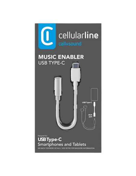 Аудио адаптер Cellularline Music Enabler Type-C, 3.5 мм/USB Type-C, 0,15м, Белый