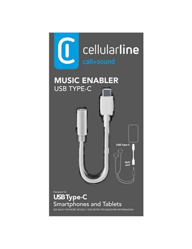 Аудио адаптер Cellularline Music Enabler Type-C, 3.5 мм/USB Type-C, 0,15м, Белый