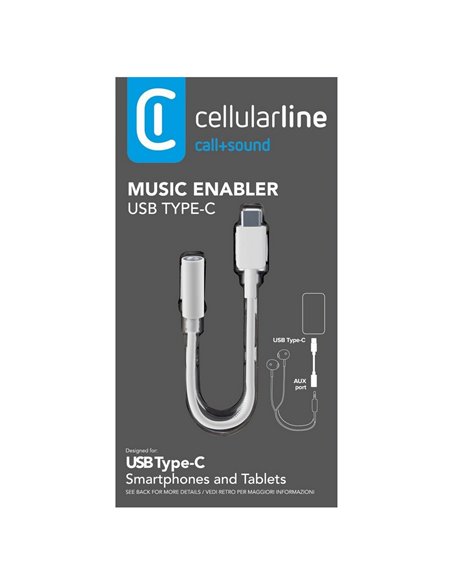 Audio Adaptor Cellularline Music Enabler Type-C, 3.5 mm/USB Type-C, 0,15m, Alb