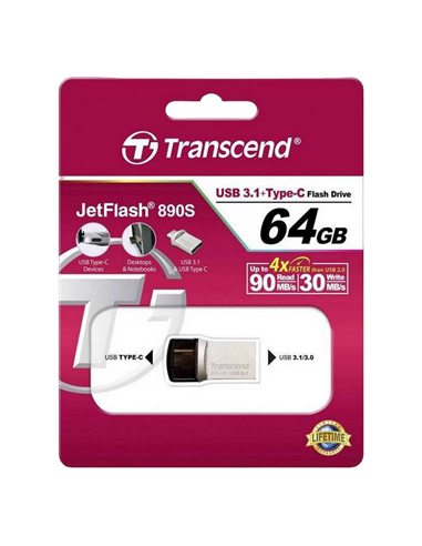 USB Flash накопитель Transcend JetFlash 890, 64Гб, Серебристый