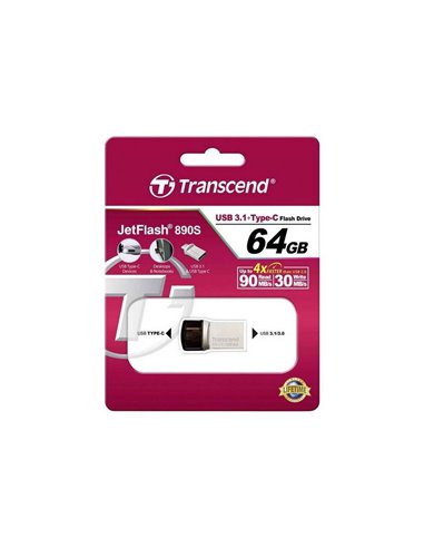 USB Flash накопитель Transcend JetFlash 890, 64Гб, Серебристый