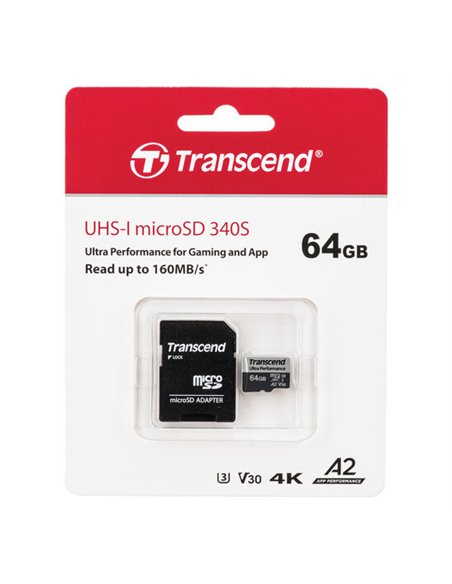 Карта памяти Transcend microSDXC 340S, 64Гб (TS64GUSD340S)