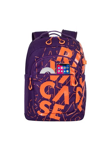 Rucsac zilnic RivaCase Heide, 15.6", Poliester, Violet/Portocaliu