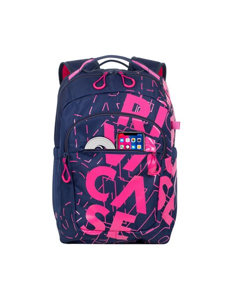 Rucsac zilnic RivaCase Heide, 15.6", Poliester, Albastru închis/Roz Rucsac zilnic RivaCase Heide, 15.6", Poliester, Albastru închis/Roz