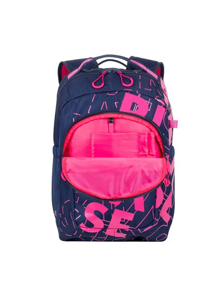 Rucsac zilnic RivaCase Heide, 15.6", Poliester, Albastru închis/Roz Rucsac zilnic RivaCase Heide, 15.6", Poliester, Albastru închis/Roz