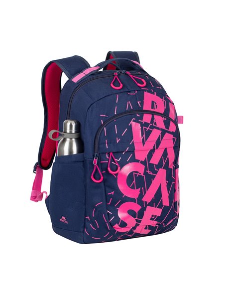 Rucsac zilnic RivaCase Heide, 15.6", Poliester, Albastru închis/Roz Rucsac zilnic RivaCase Heide, 15.6", Poliester, Albastru închis/Roz