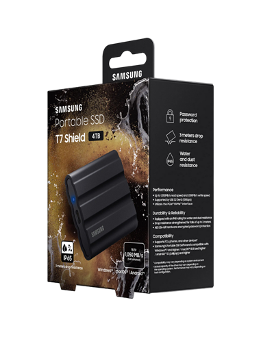 Внешний портативный SSD накопитель Samsung Portable SSD T7 Shield, 4 ТБ, Чёрный (MU-PE4T0S/WW)