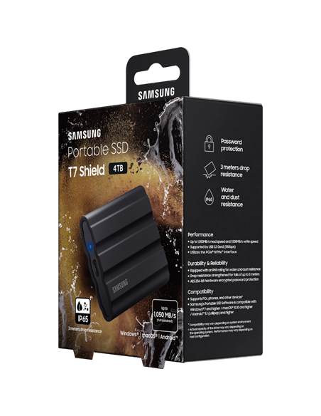 SSD portabil extern Samsung Portable SSD T7 Shield, 4 TB, Negru (MU-PE4T0S/WW)