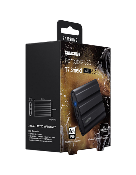Внешний портативный SSD накопитель Samsung Portable SSD T7 Shield, 4 ТБ, Чёрный (MU-PE4T0S/WW)