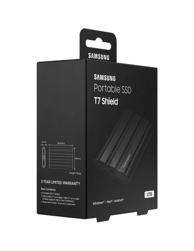 Внешний портативный SSD накопитель Samsung Portable SSD T7 Shield, 2 ТБ, Чёрный (MU-PE2T0S/WW)