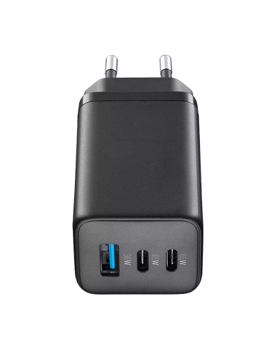 Зарядное устройство Cellularline Wall Charger GAN, 3 Ports, 65Вт, Чёрный