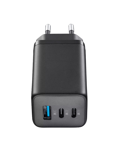 Зарядное устройство Cellularline Wall Charger GAN, 3 Ports, 65Вт, Чёрный