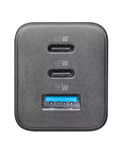 Зарядное устройство Cellularline Wall Charger GAN, 3 Ports, 65Вт, Чёрный