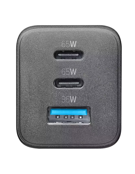 Зарядное устройство Cellularline Wall Charger GAN, 3 Ports, 65Вт, Чёрный