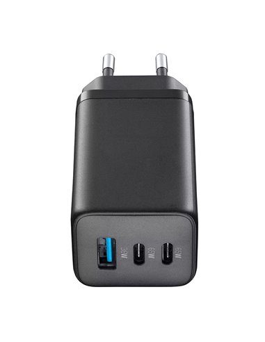 Зарядное устройство Cellularline Wall Charger GAN, 3 Ports, 65Вт, Чёрный