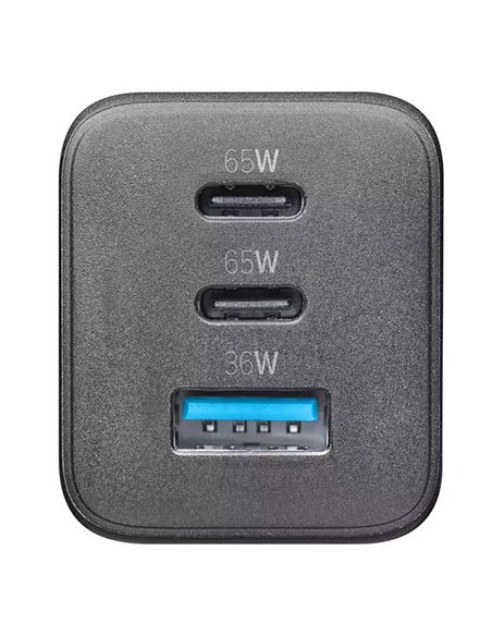 Зарядное устройство Cellularline Wall Charger GAN, 3 Ports, 65Вт, Чёрный