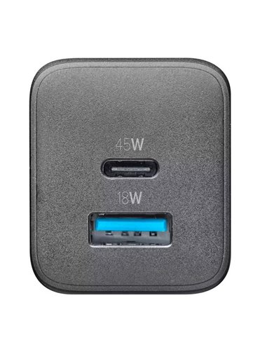 Зарядное устройство Cellularline Wall Charger GAN, 2 Ports, 45W, 45Вт, Чёрный