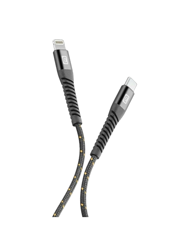 Cablu de încărcare și date Cellularline Strong Cable, Lightning/USB Type-C, 1,2m, Negru