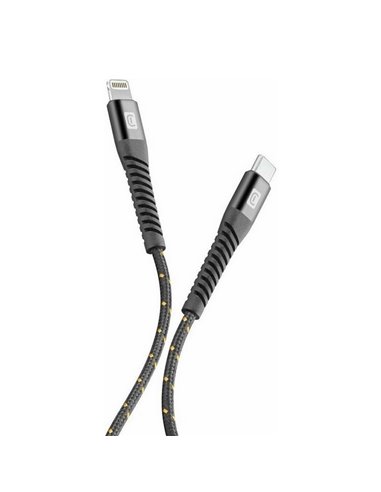 Кабель для зарядки и передачи данных Cellularline Strong Cable, Lightning/USB Type-C, 1,2м, Чёрный