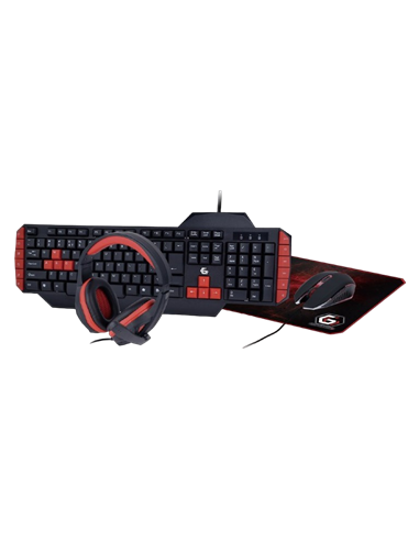 Set Tastatură + Mouse + Mouse Pad + Căști Gembird GGS-UMG4-02, Cu fir, Negru/Rosu