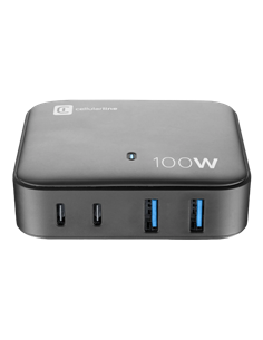 Încărcător Cellularline Wall Charger GAN, 4 Ports, 100W, 100W, Negru
