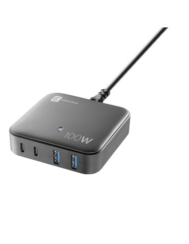 Încărcător Cellularline Wall Charger GAN, 4 Ports, 100W, 100W, Negru