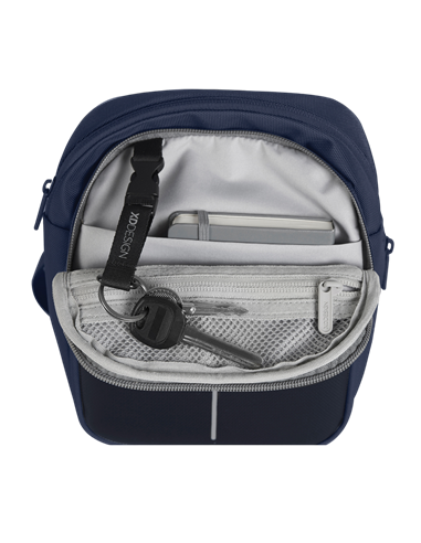 Geantă pe umăr Bobby Boxy Sling, Polietilen tereftalat reciclat, Bleumarin