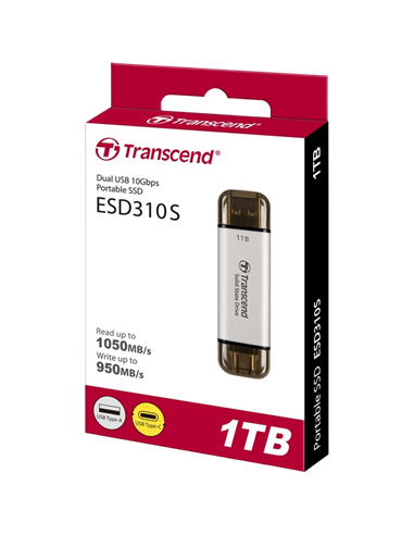 Внешний портативный SSD накопитель Transcend ESD310S, 1 ТБ, Серебристый (TS1TESD310S)