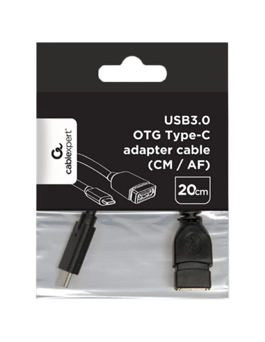 Adaptor USB Cablexpert A-OTG-CMAF3-01, USB Type-A (F)/USB Type-C (M), 0,2m, Negru
