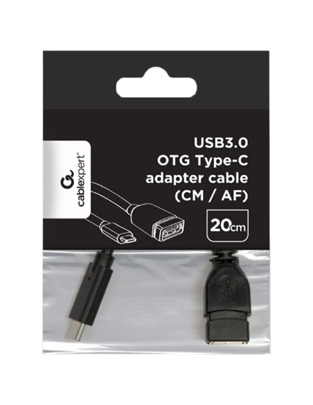 Adaptor USB Cablexpert A-OTG-CMAF3-01, USB Type-A (F)/USB Type-C (M), 0,2m, Negru