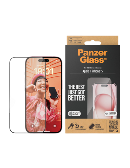 Sticlă de protecție PanzerGlass iPhone 15 UWF wA, Transparent