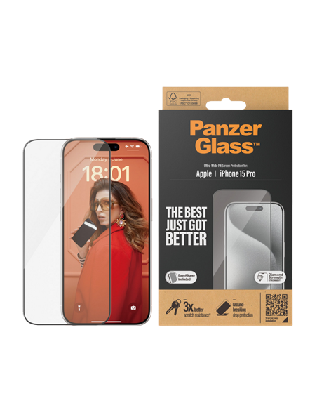 Защитное стекло PanzerGlass iPhone 15 Pro UWF wA, Прозрачный