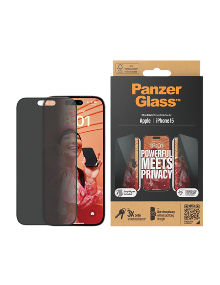 Sticlă de protecție PanzerGlass iPhone 15 UWF Privacy wA, Transparent