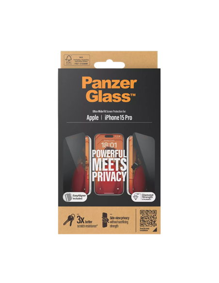 Sticlă de protecție PanzerGlass iPhone 15 Pro UWF Privacy wA, Transparent